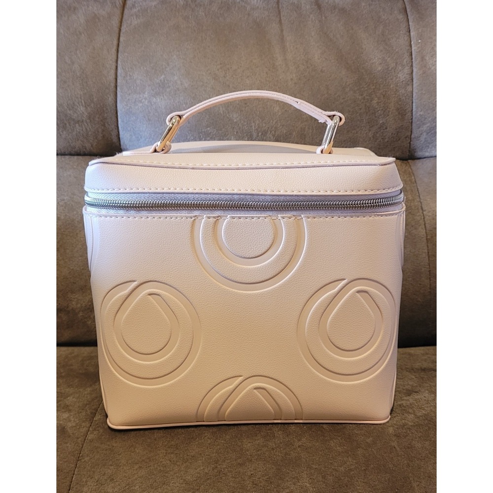 Monat Embossed Pink Makeup Bag Travel Case With Top Handle & Zipper Closure